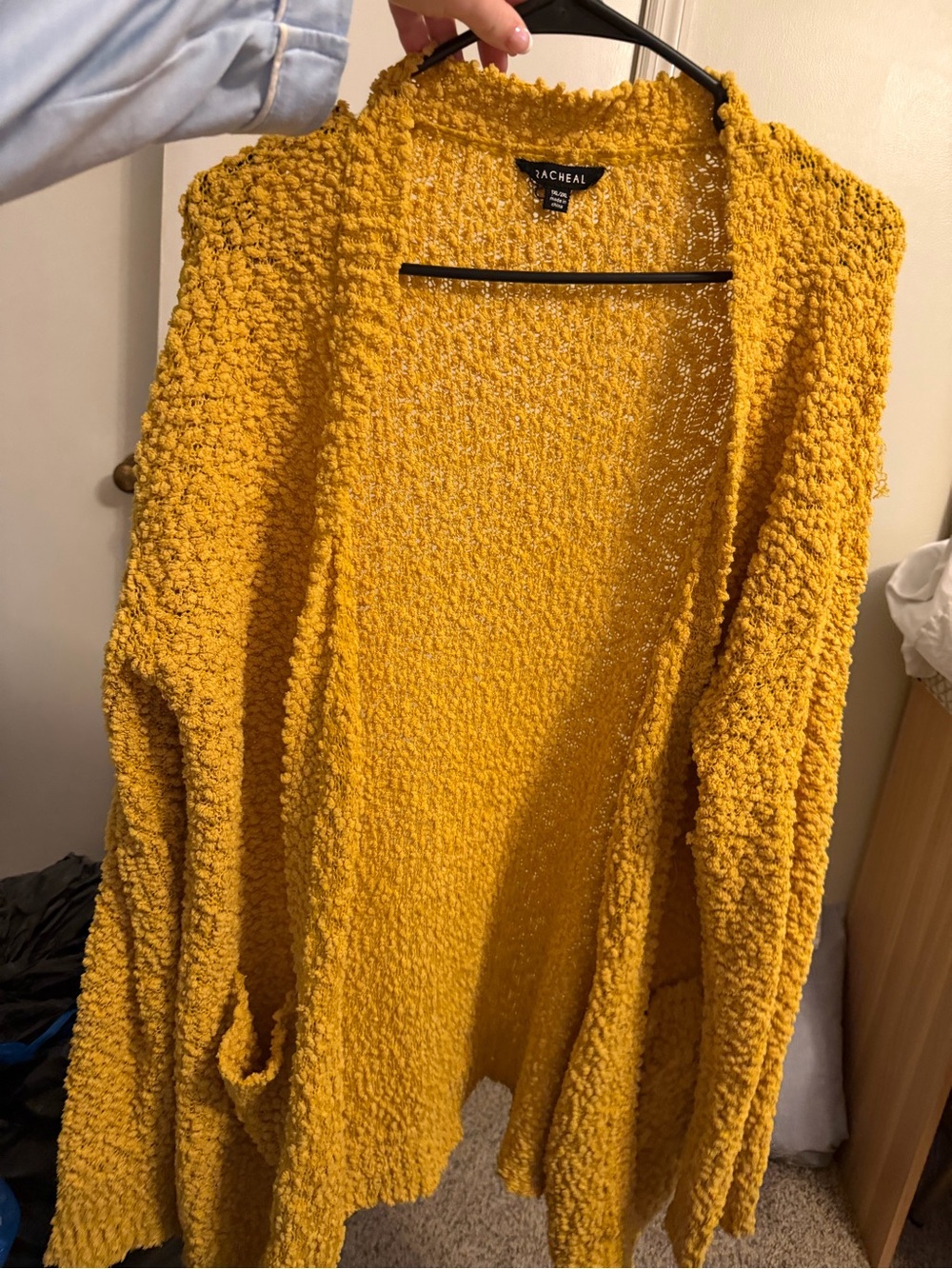 Rachel Mustard Yellow Popcorn Knit Open-Front Cardigan